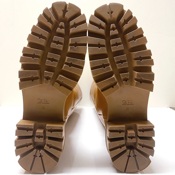 Zara Tan Cognac Brown Platform Knee High Leather Boots 41 10 11 - Picture 7 of 9